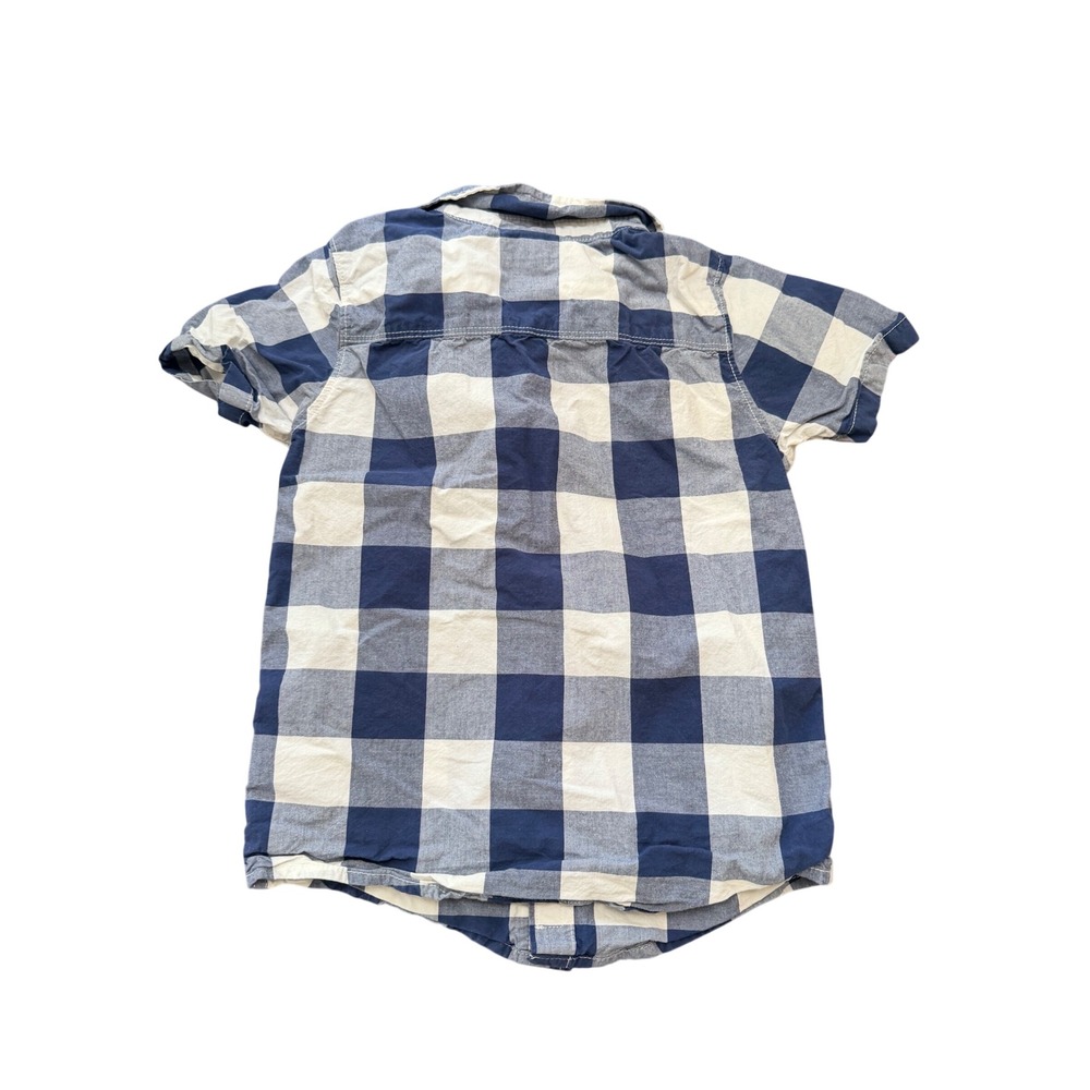 OshKosh B'gosh Boys Navy Blue White Buffalo Check Plaid Button Down Shirt 7/7A - Picture 3 of 4